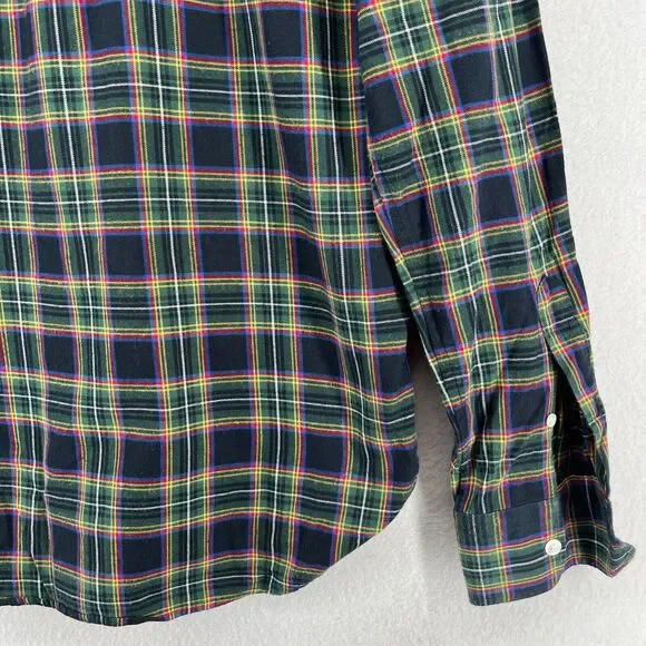 MAISON KITSUNE Shirt Mens 40 L Tartan Plaid Flannel Tricolor Fox Cotton Green - Picture 8 of 14